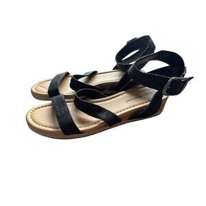 Lucky Brand Women's Black Thimba Cross Strap Espadrille Wedge Sandals Size 9.5